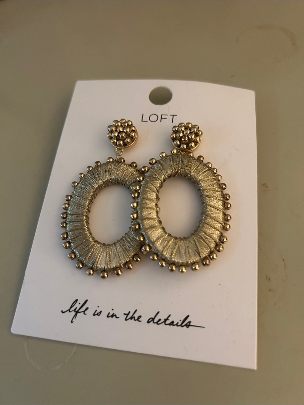 LOFT Metallic Gold Beaded Oval Drop Earrings